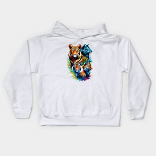 Tiger Symphony: A Kaleidoscope of Feline Majesty Kids Hoodie